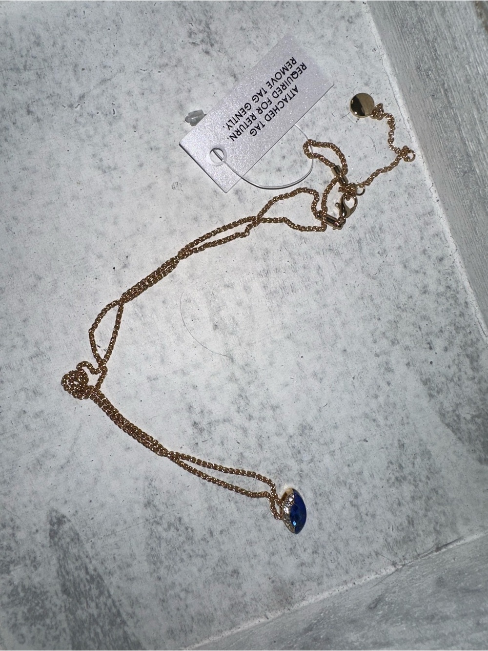 Gold-Tone Necklace with Blue Oval Pendant